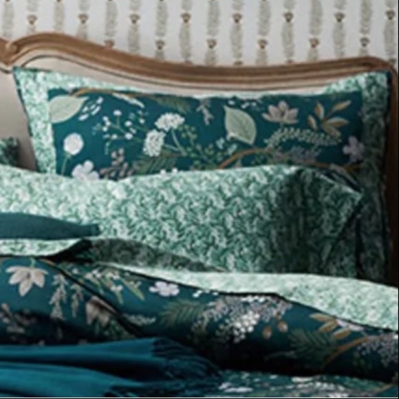 2 / The Company Store x Rifle Paper Co Juniper Forest Sateen Euro Sham Dark Teal - Picture 2 of 5